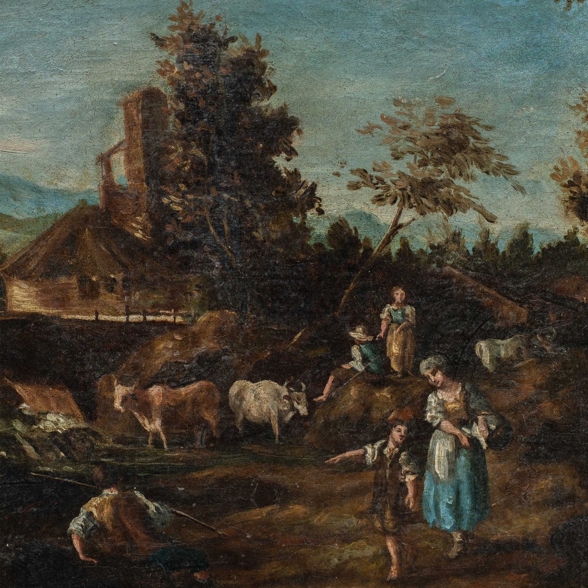 Giuseppe Zais (Forno di Canale 1709 - Trévise 1784) - Paysage aux lavandières.-photo-2