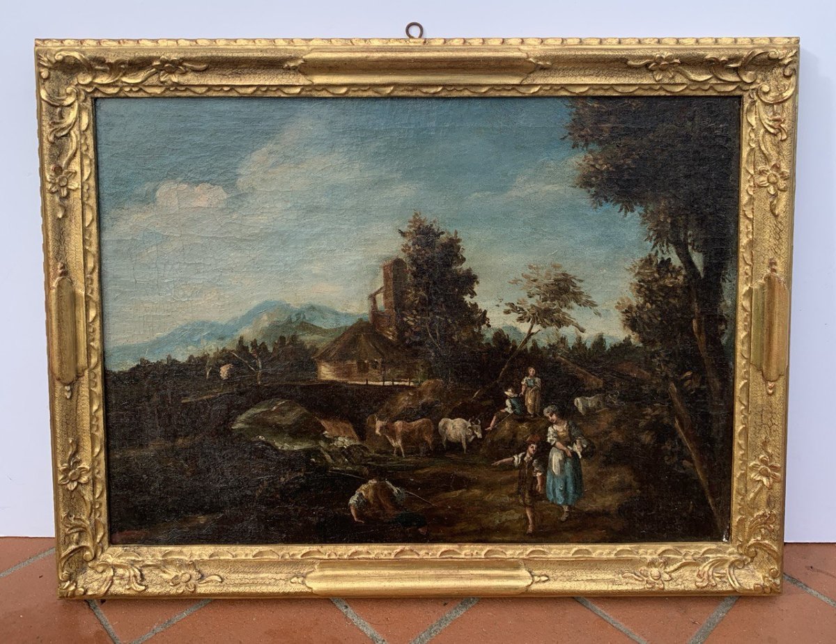 Giuseppe Zais (Forno di Canale 1709 - Trévise 1784) - Paysage aux lavandières.-photo-4