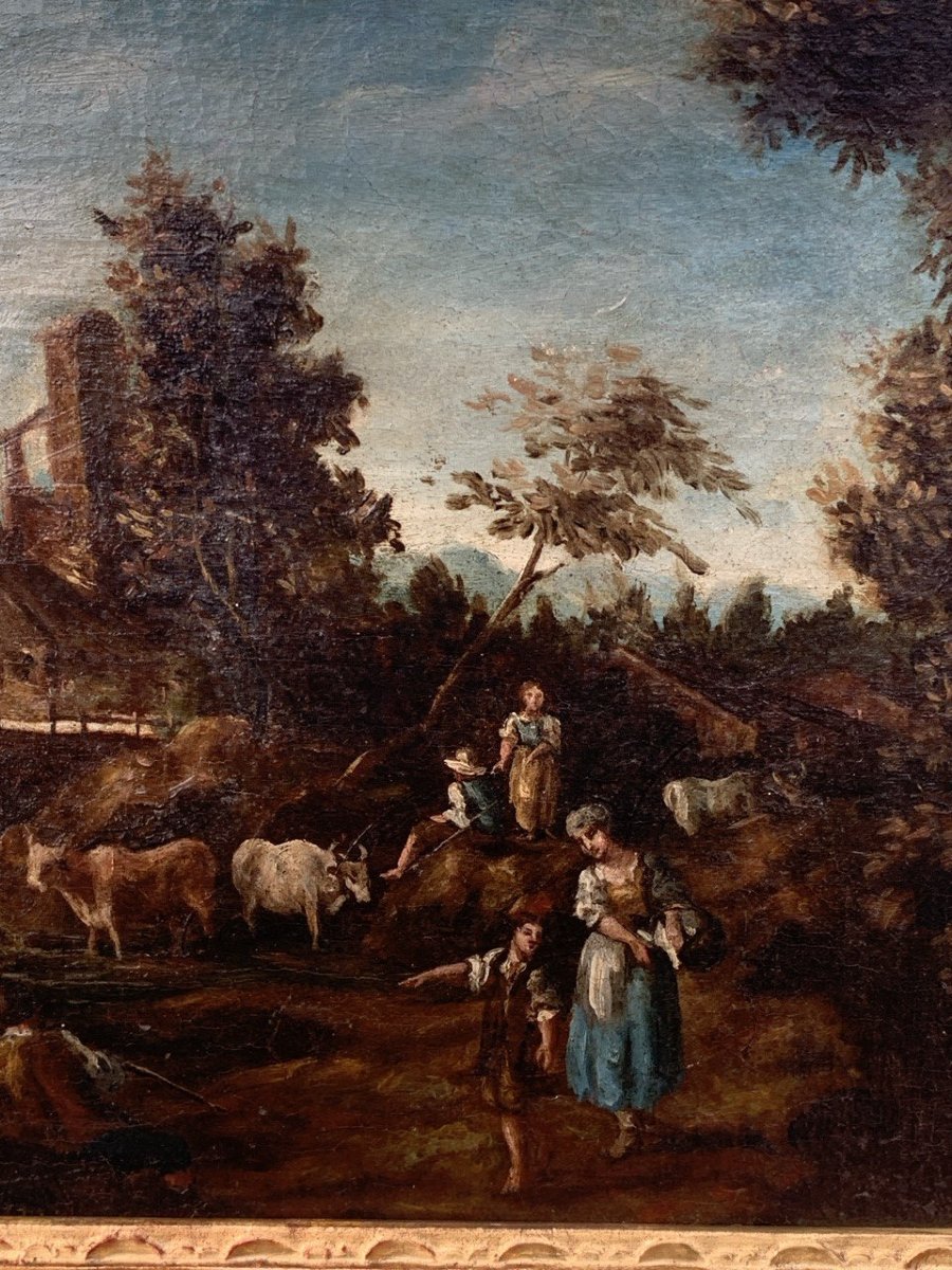 Giuseppe Zais (Forno di Canale 1709 - Trévise 1784) - Paysage aux lavandières.-photo-1