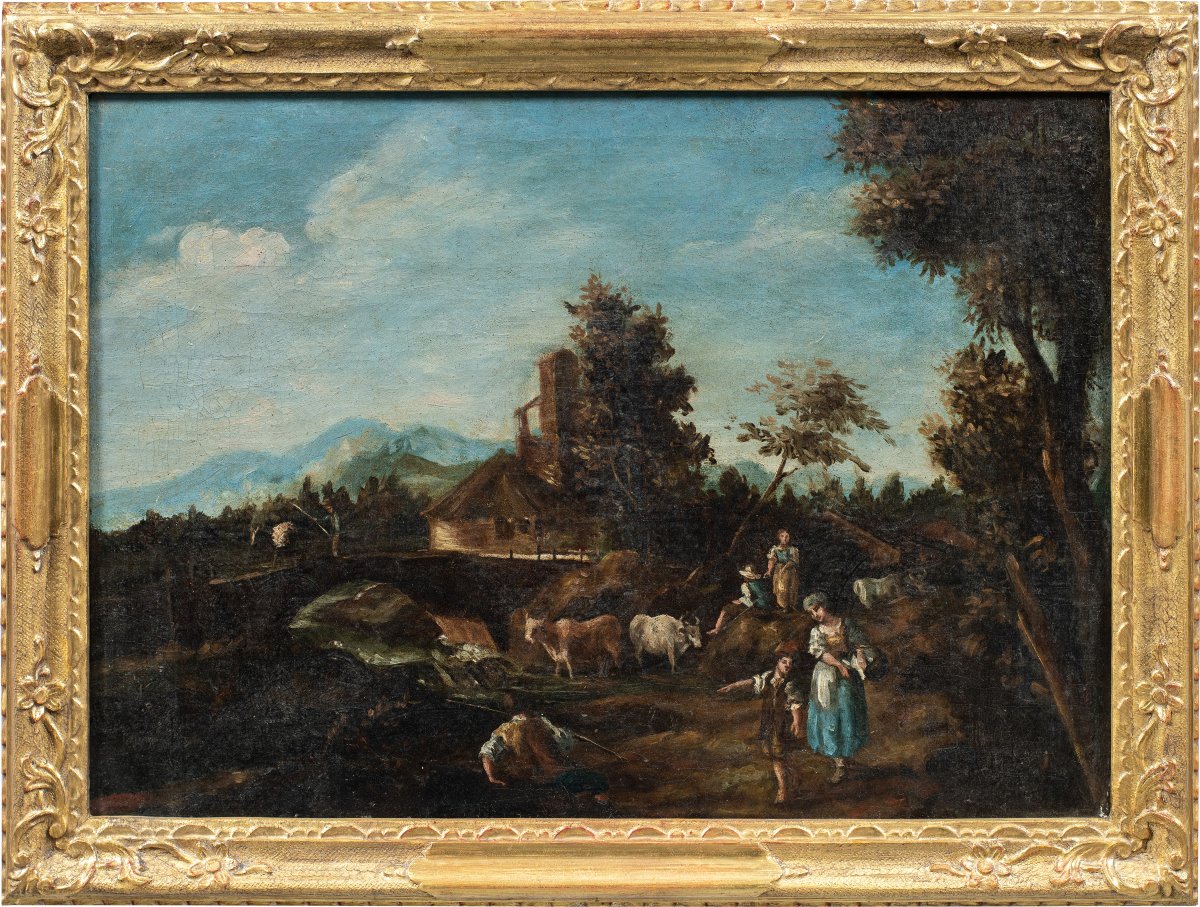 Giuseppe Zais (Forno di Canale 1709 - Trévise 1784) - Paysage aux lavandières.