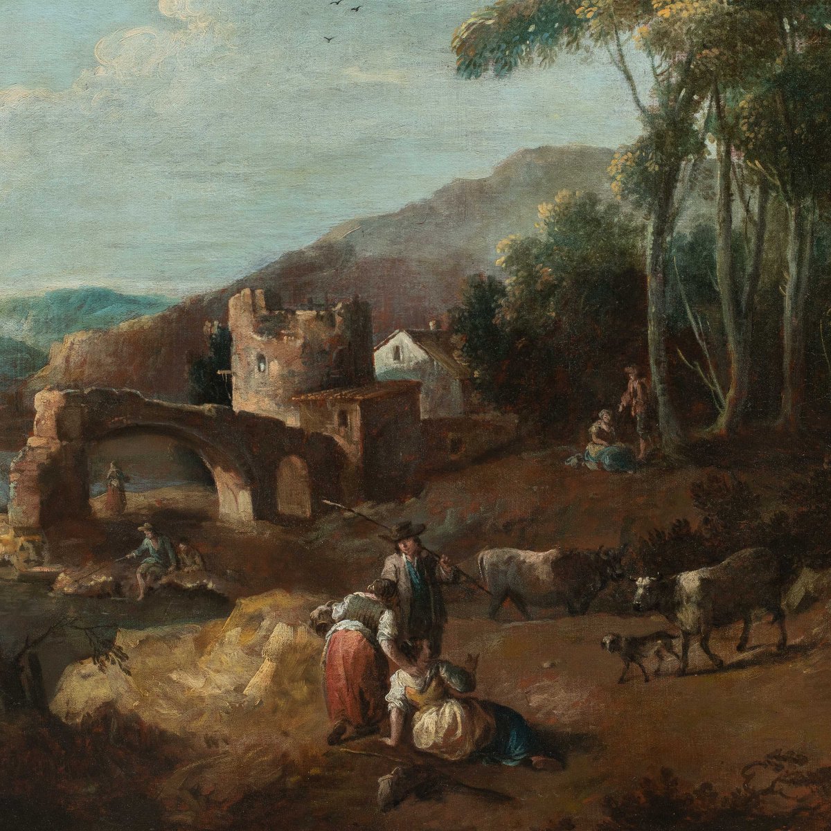 Giuseppe Zais (forno Di Canale 1709 – Treviso 1784) – Landscape With Shepherds, Herds, And A Bridge.-photo-2
