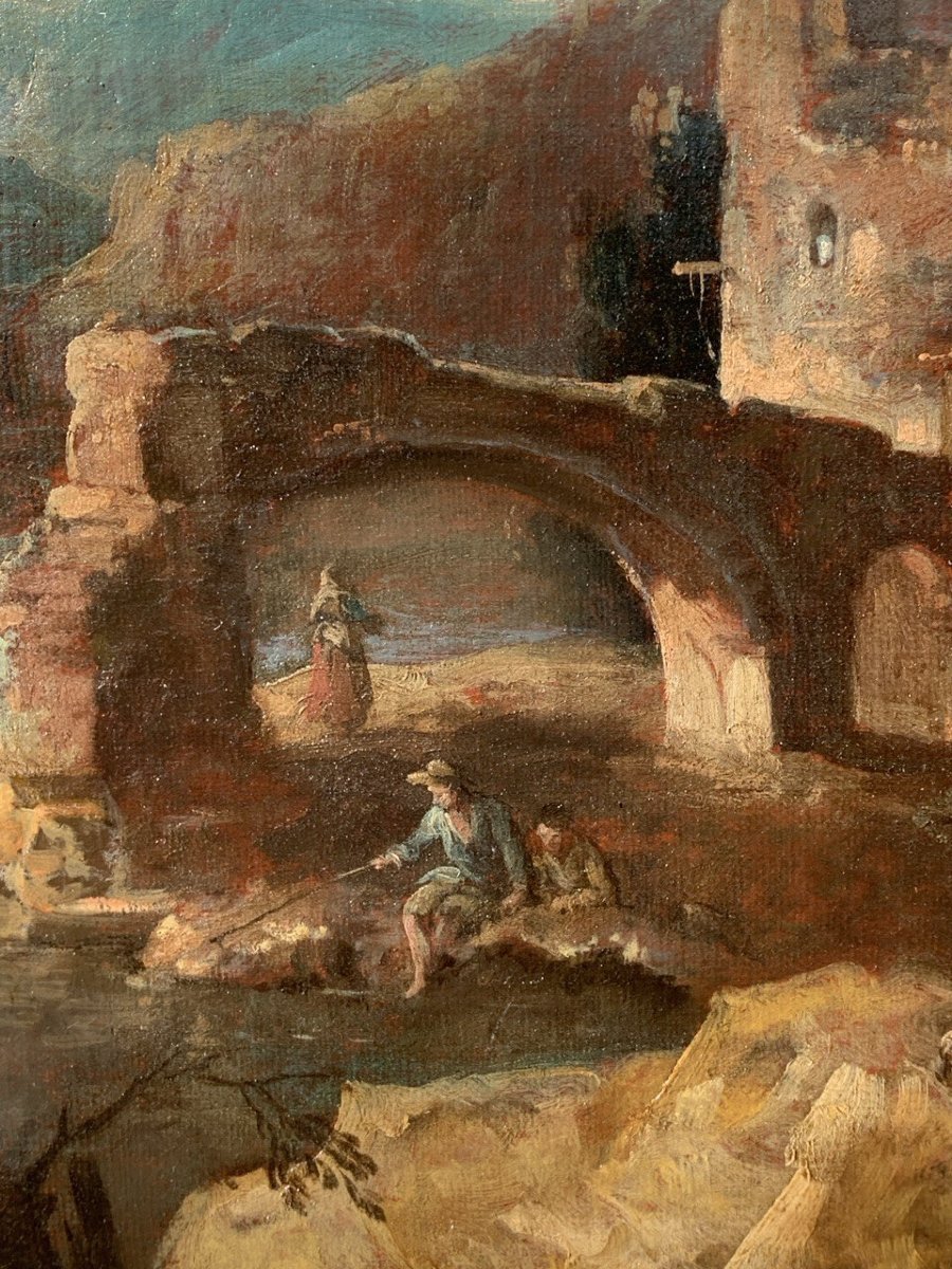 Giuseppe Zais (forno Di Canale 1709 – Treviso 1784) – Landscape With Shepherds, Herds, And A Bridge.-photo-2