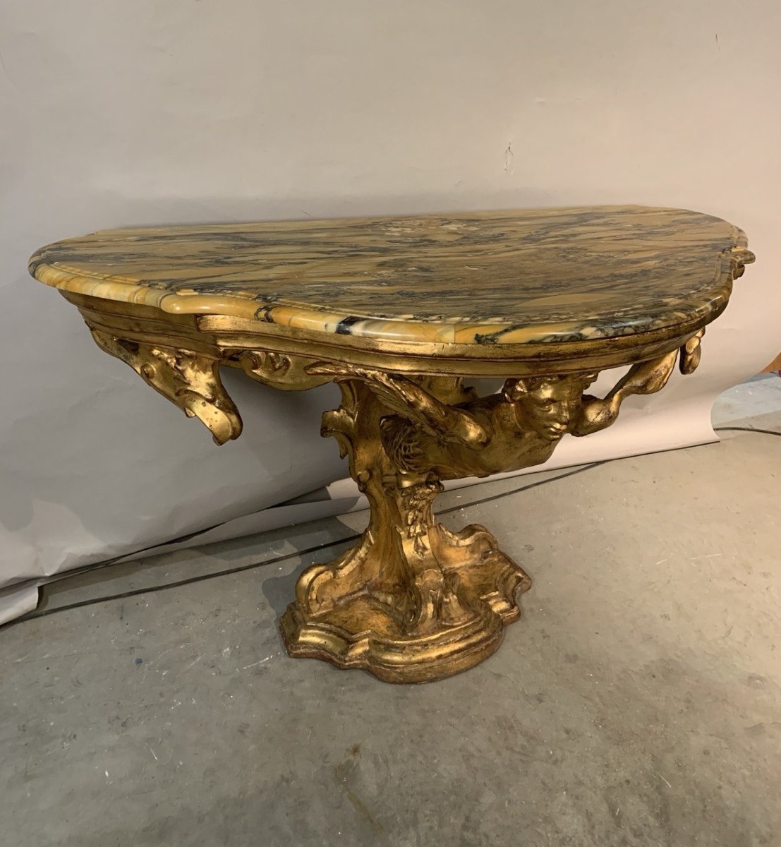 Consolle In Carved And Gilded Wood With Marble Top. Florence, 17th–18th Century.-photo-3