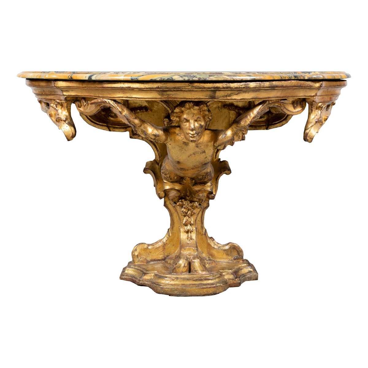 Consolle In Carved And Gilded Wood With Marble Top. Florence, 17th–18th Century.