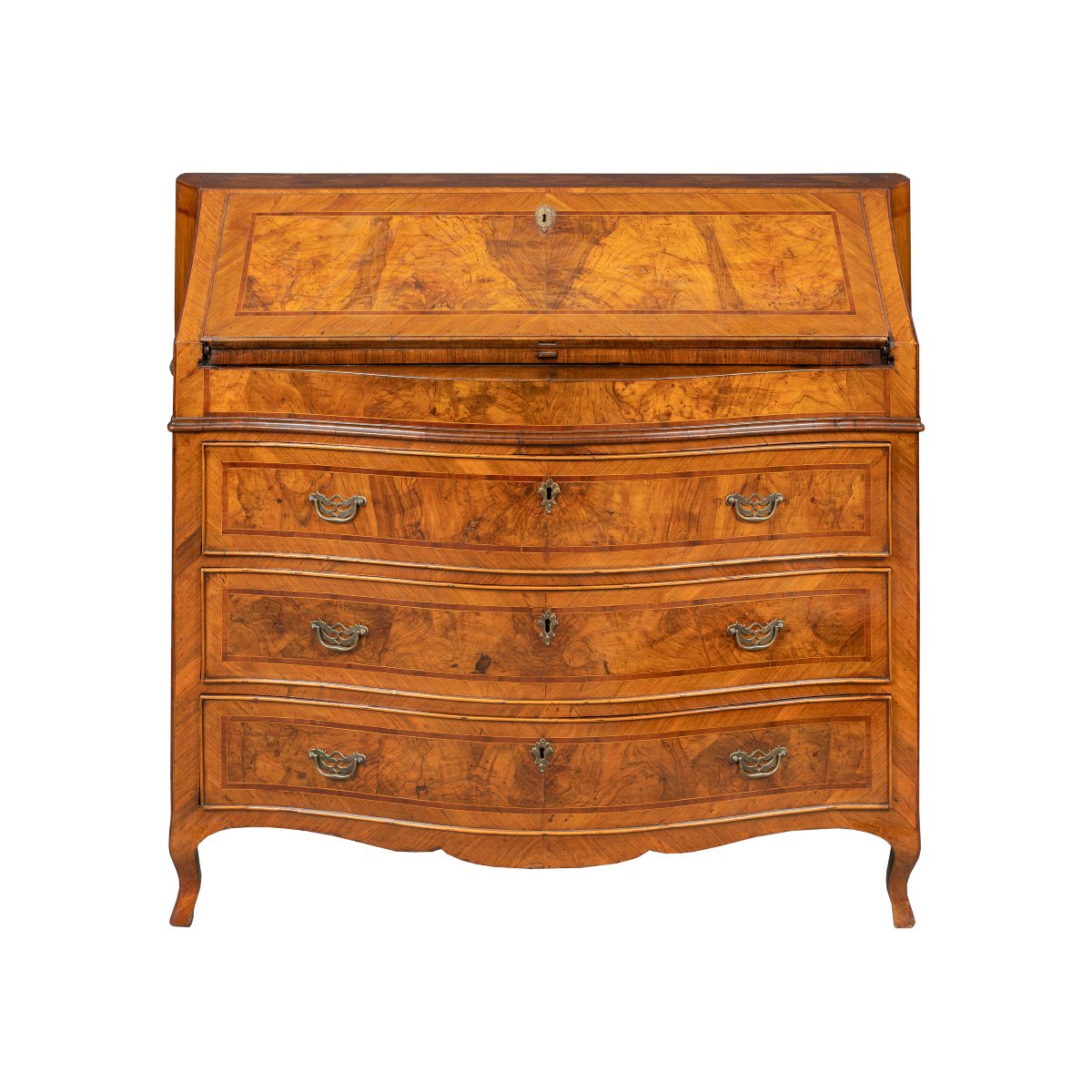 Walnut And Walnut Burl Fall-front Chest Of Drawers. Venice, Second Half Of The 18th Century.