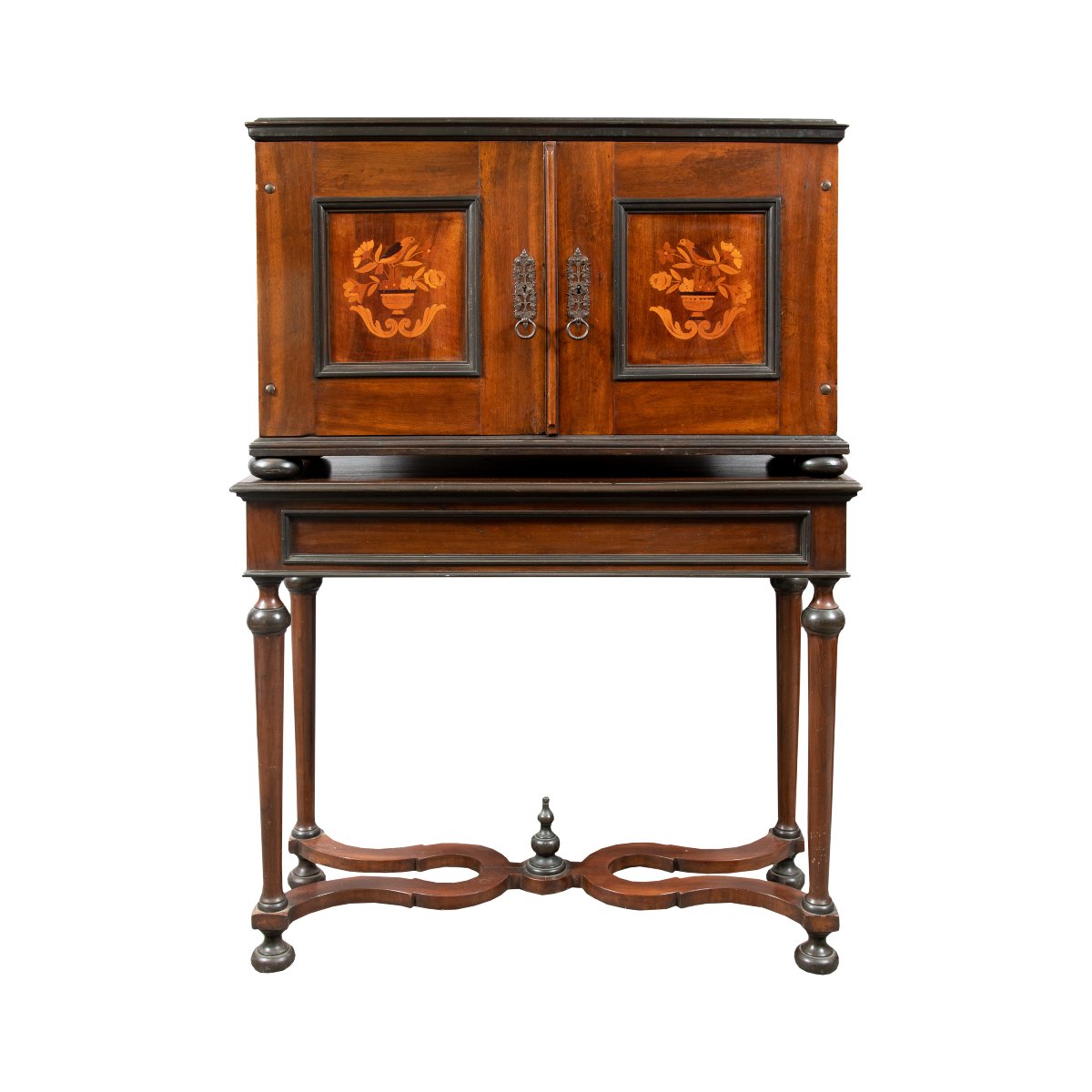 Coin Cabinet In Veneered Walnut With Floral And Bird Marquetry. Netherlands, Second Half Of The-photo-2