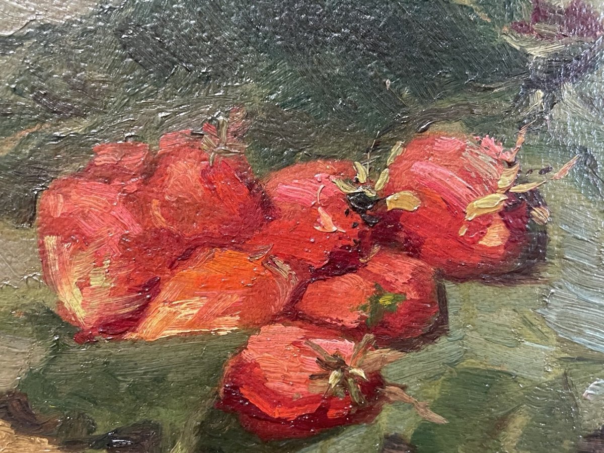 Octave Cartel (belgium, 1884 - 1944) - Still Life With Strawberries.-photo-1