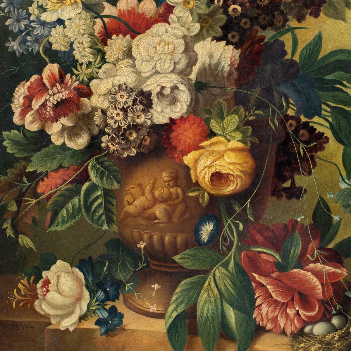 Italian Painter (19th Century) - Still Life With Vase Of Flowers.-photo-2