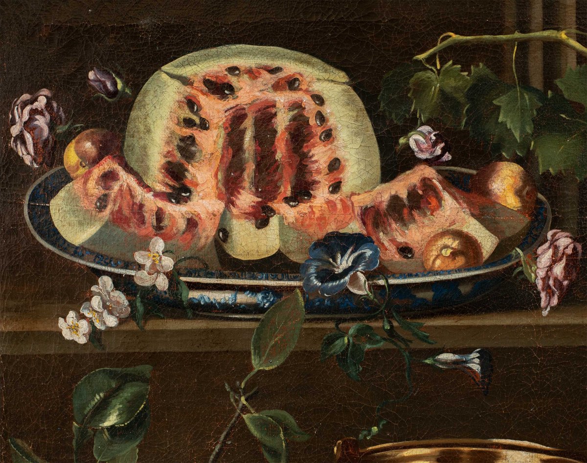 Peintre napolitain (XVIIe-XVIIIe siècle) - Nature morte à la pastèque.-photo-2