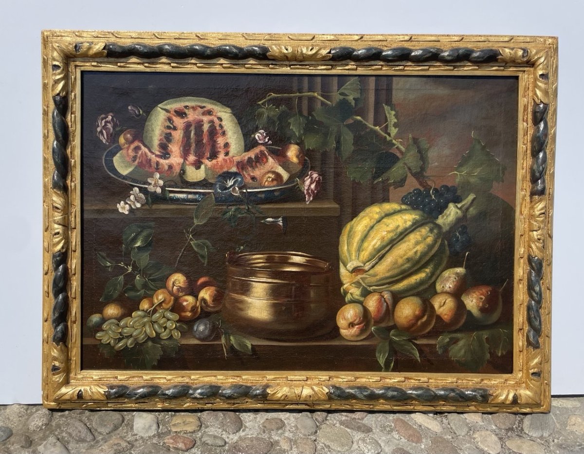 Peintre napolitain (XVIIe-XVIIIe siècle) - Nature morte à la pastèque.-photo-1