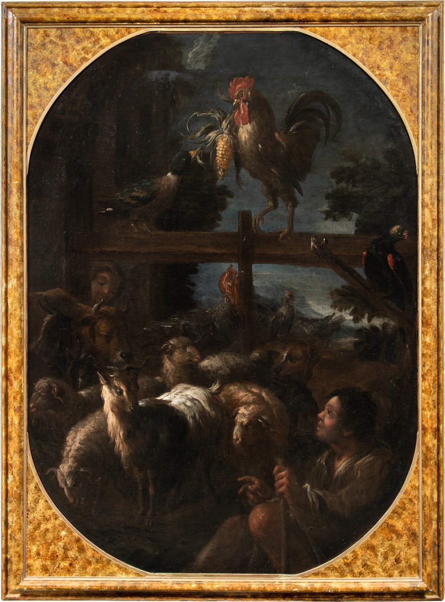 Felice Boselli (Plaisance 1650 - Parme 1732) - Berger avec troupeau et gibier.