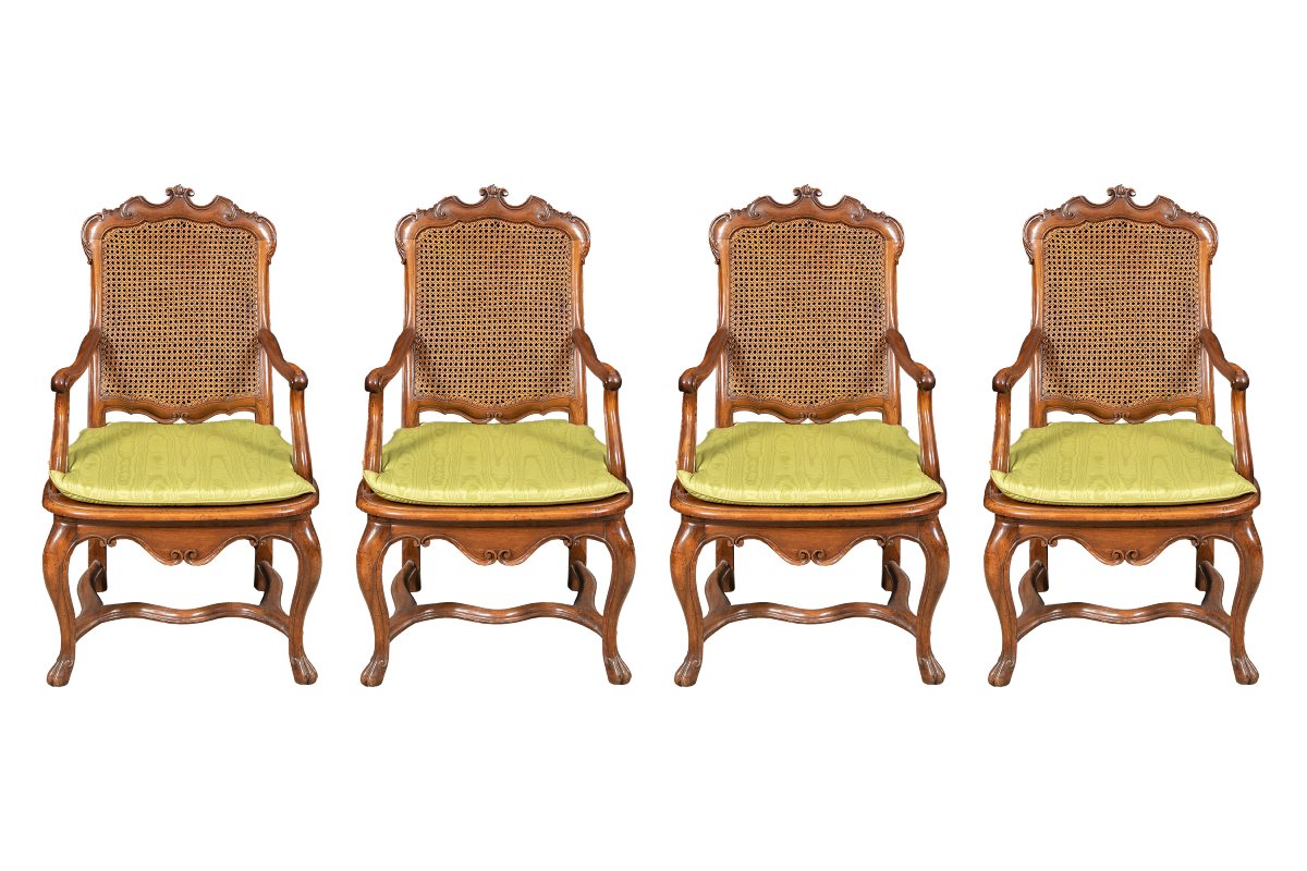 Four Carved Walnut Armchairs. Lombardy, Mid-18th Century.-photo-2