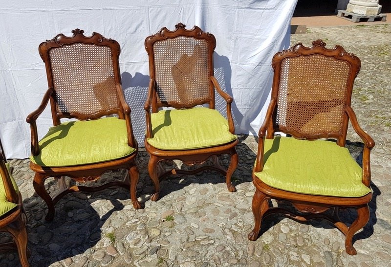 Four Carved Walnut Armchairs. Lombardy, Mid-18th Century.-photo-3