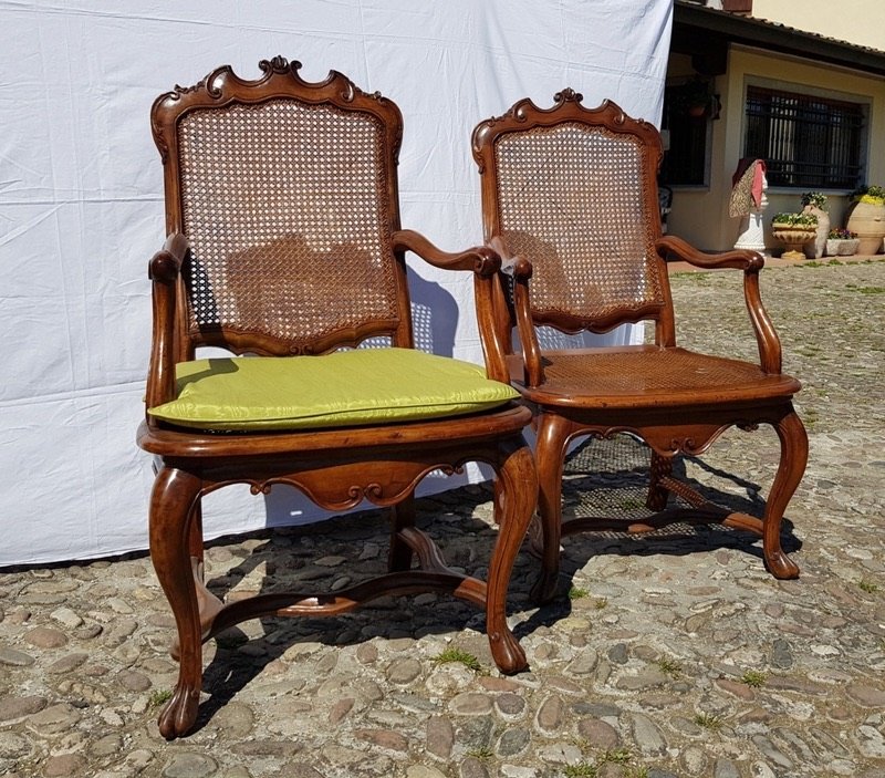 Four Carved Walnut Armchairs. Lombardy, Mid-18th Century.-photo-4