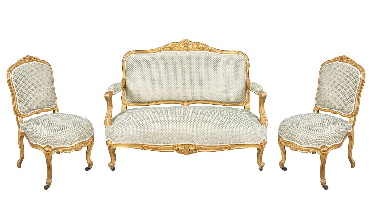 Carved And Giltwood Salon Suite. France, 19th Century.