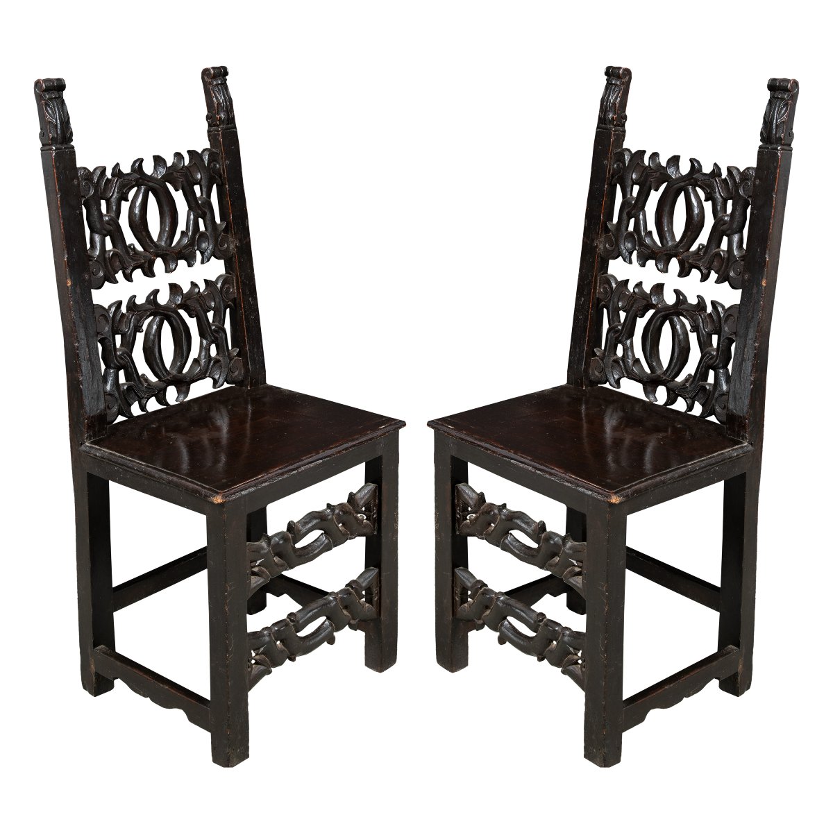 Pair Of Carved Wood Fratina Chairs. Modena, 19th Century.-photo-2