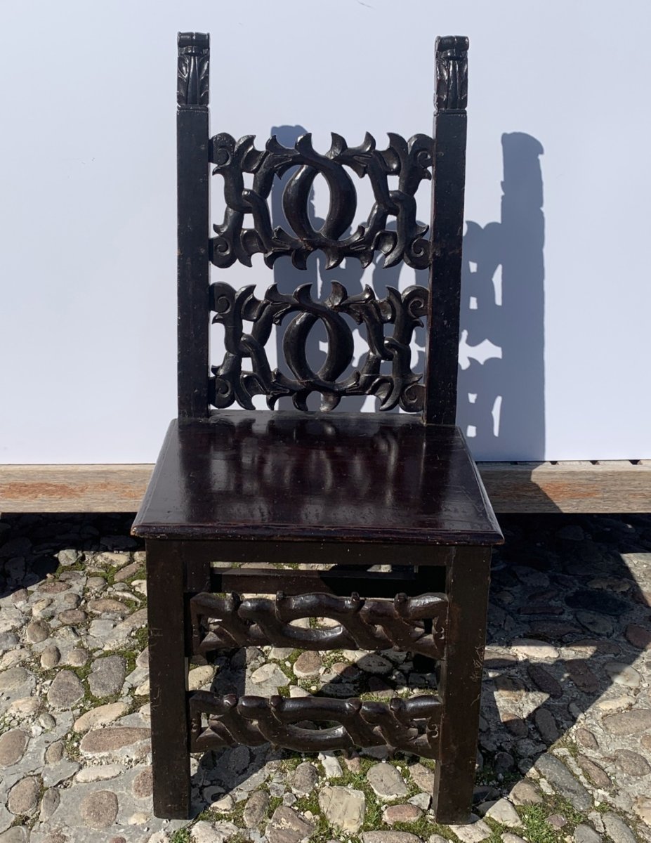 Pair Of Carved Wood Fratina Chairs. Modena, 19th Century.-photo-3