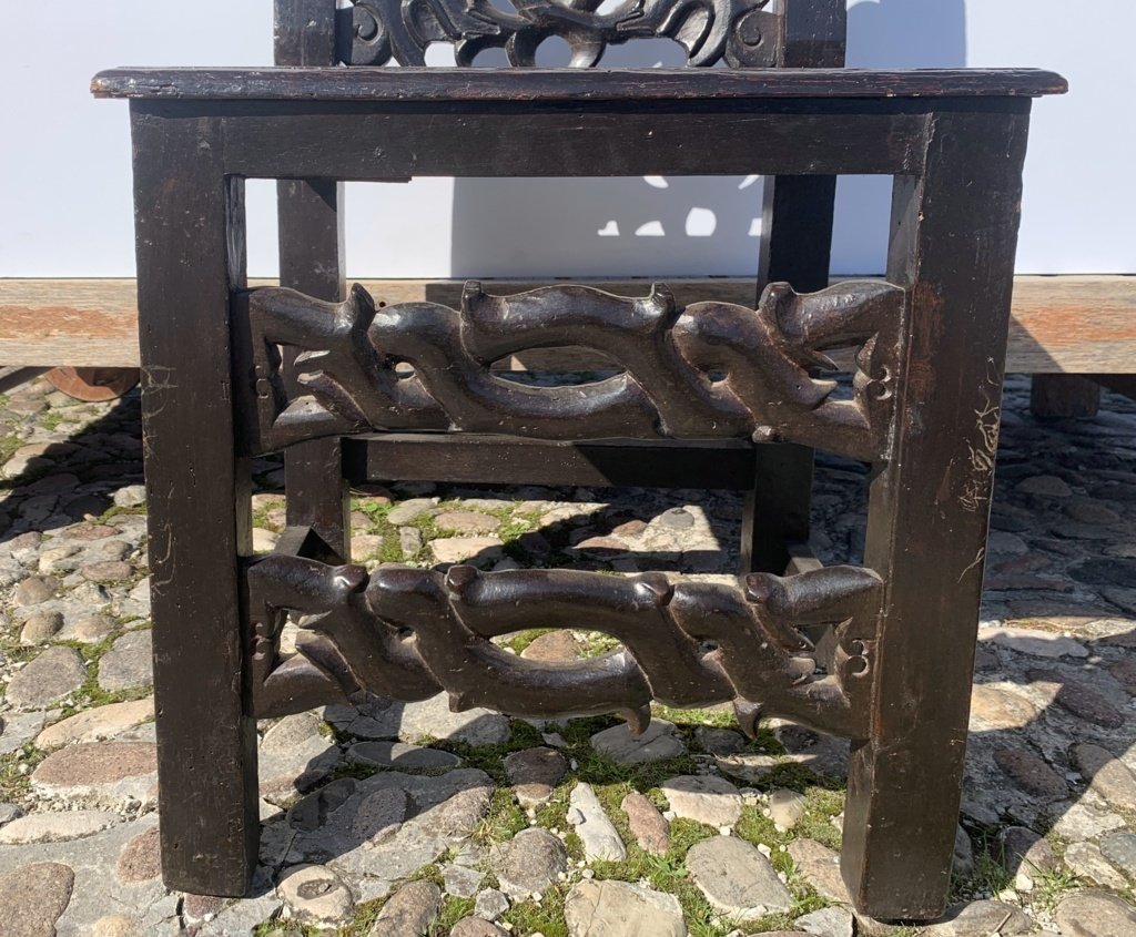 Pair Of Carved Wood Fratina Chairs. Modena, 19th Century.-photo-4