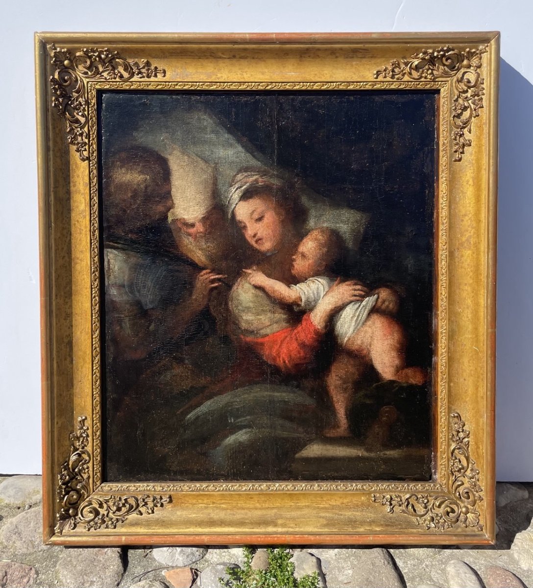 Peintre vénitien (début du XVII siècle) - Vierge à l'Enfant avec saint Georges et saint Nicolas-photo-4