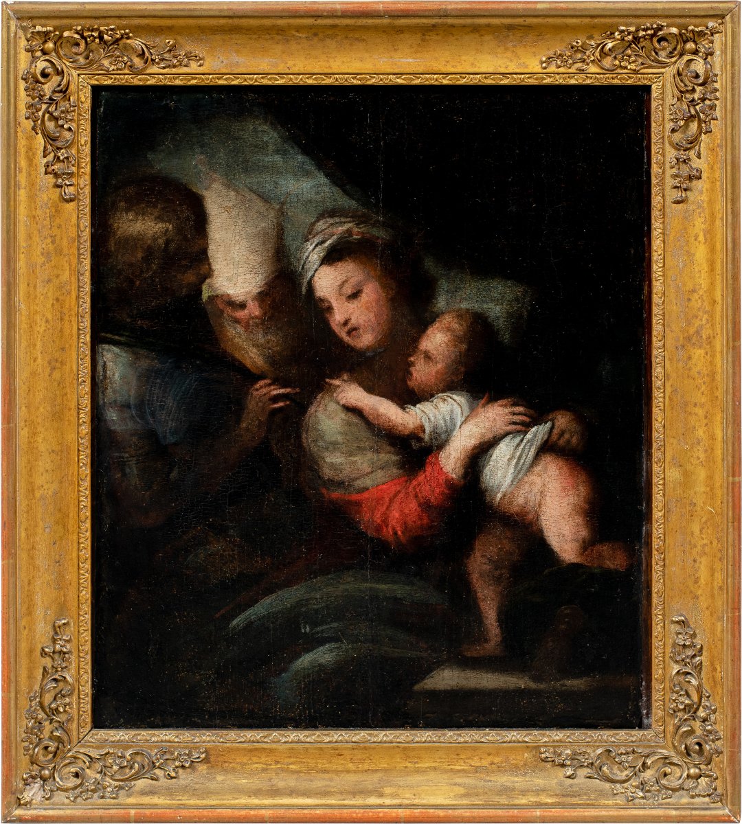 Peintre vénitien (début du XVII siècle) - Vierge à l'Enfant avec saint Georges et saint Nicolas
