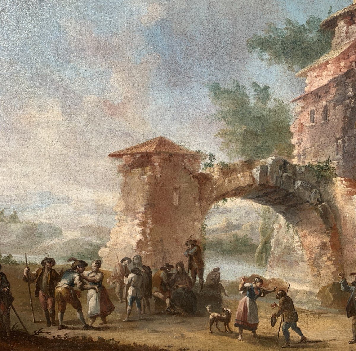 Peintre piémontais (XVIIIe siècle) - Paysage avec ruines et personnages.-photo-1