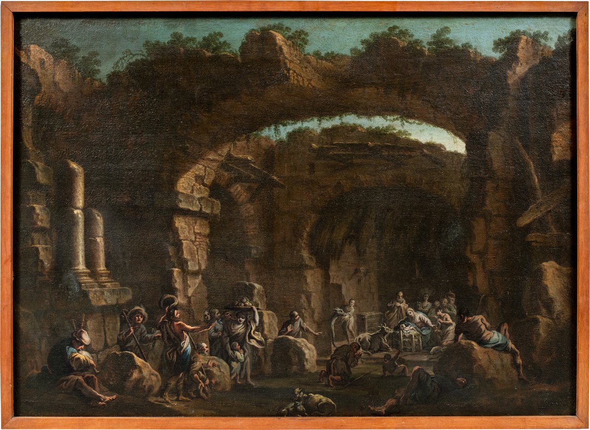 Clemente Spera (Novara 1661 - Milan 1742) - L'Adoration des bergers dans un paysage de ruines.