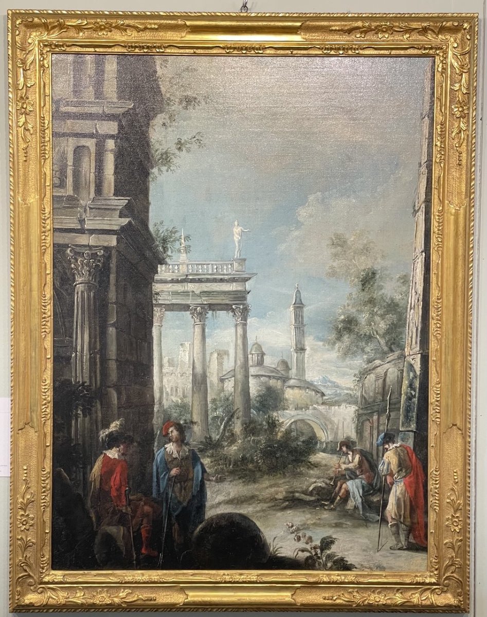 Antonio Stom (venice 1688 - Venice 1734) - Architectural Capriccio With A View Of Padua.-photo-1