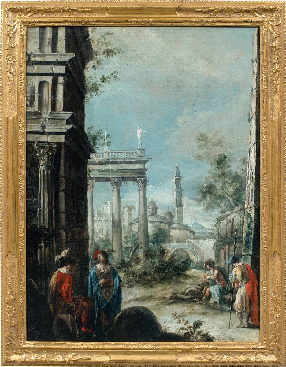 Antonio Stom (venice 1688 - Venice 1734) - Architectural Capriccio With A View Of Padua.