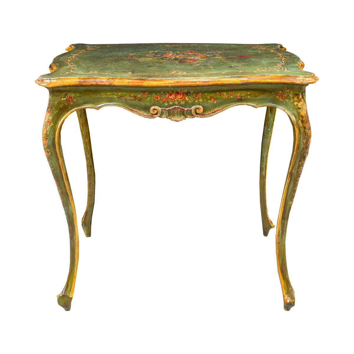 Table basse laquée verte à motifs floraux. Venise, fin du XIXe siècle.-photo-2