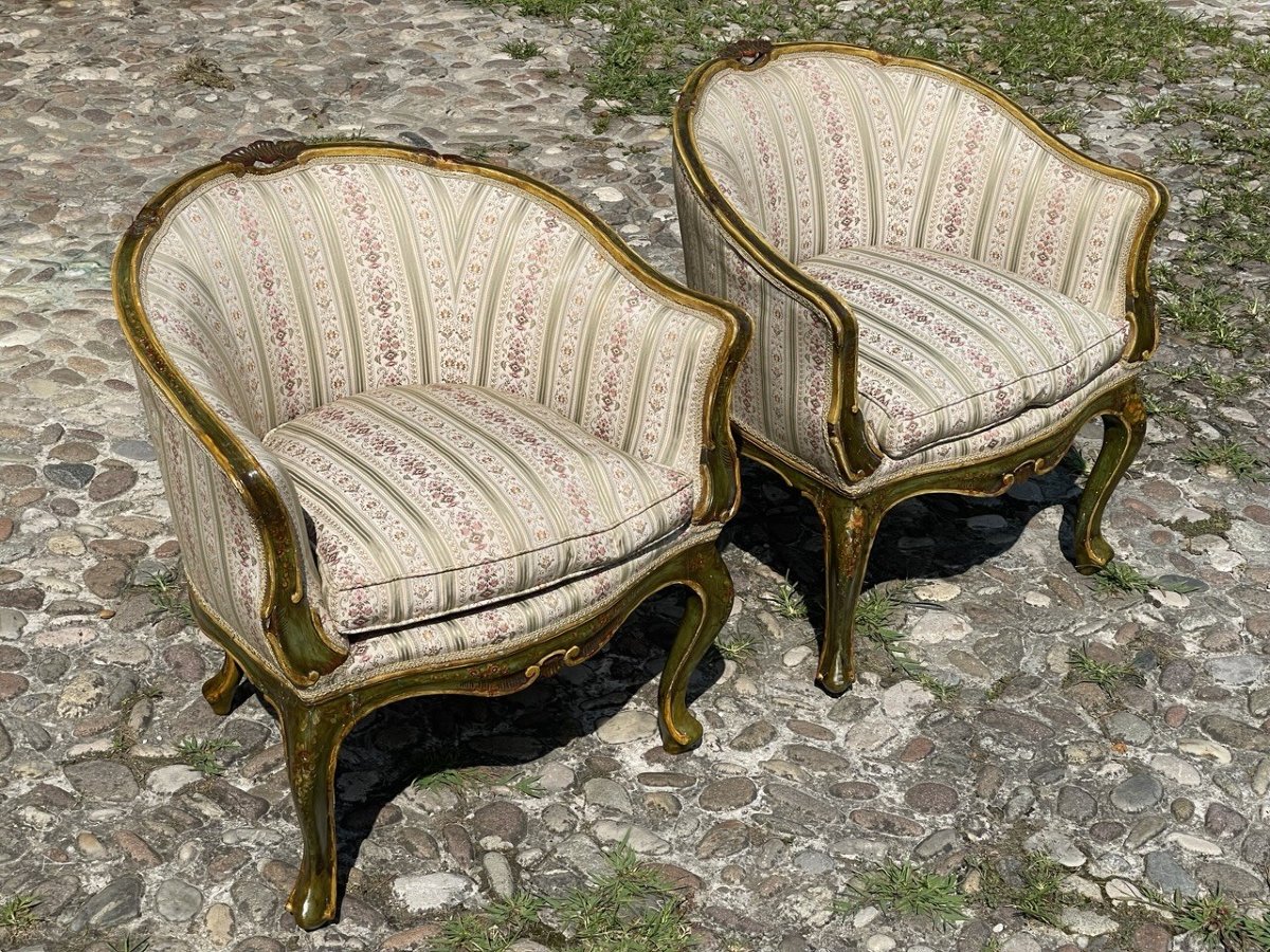 Salon Suite Comprising A Sofa And Four Armchairs. Venice, Late 19th Century.-photo-4