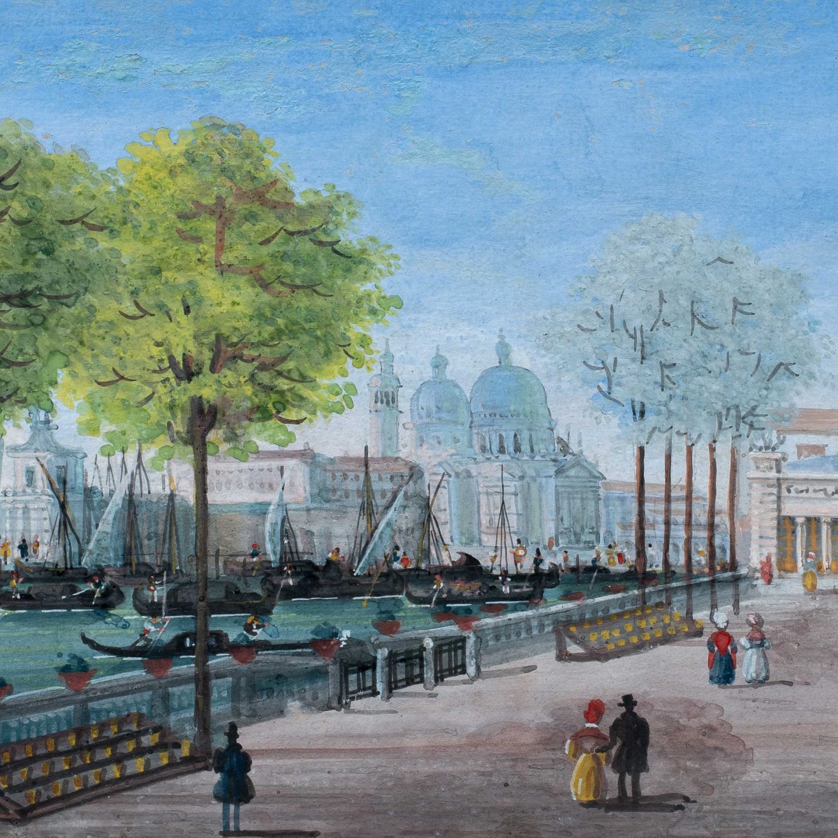 Venetian Painter (19th Century) - Venice, View Of The Royal Gardens With The Coffee House.-photo-2