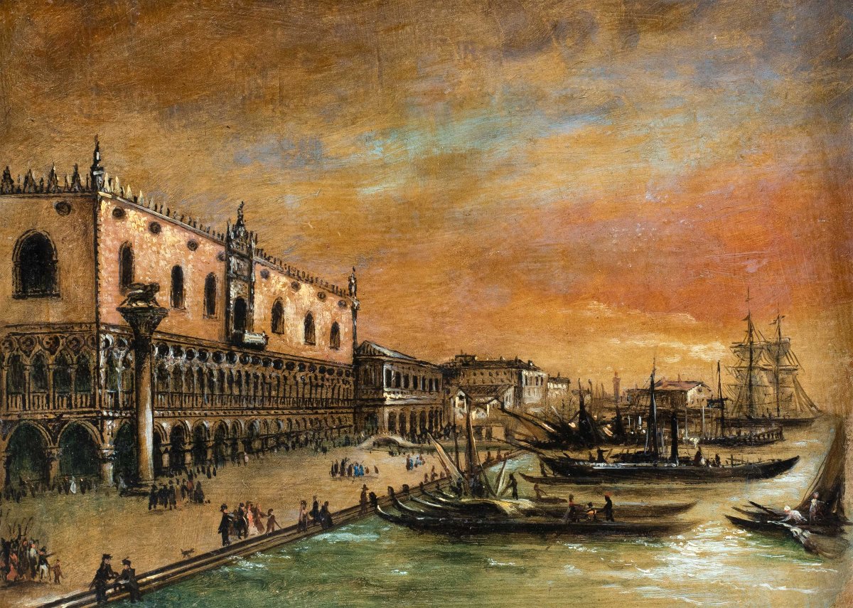 Venetian Painter (xix) - Venice View Of The Basin Of San Marco Towards The Riva Degli Schiavoni-photo-2