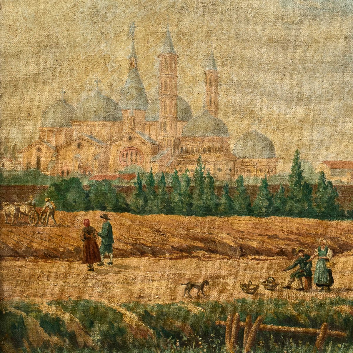 Peintre vénitien (XIX) - Vue de Padoue depuis la Porta Liviana, avec la basilique Saint-Antoine-photo-2