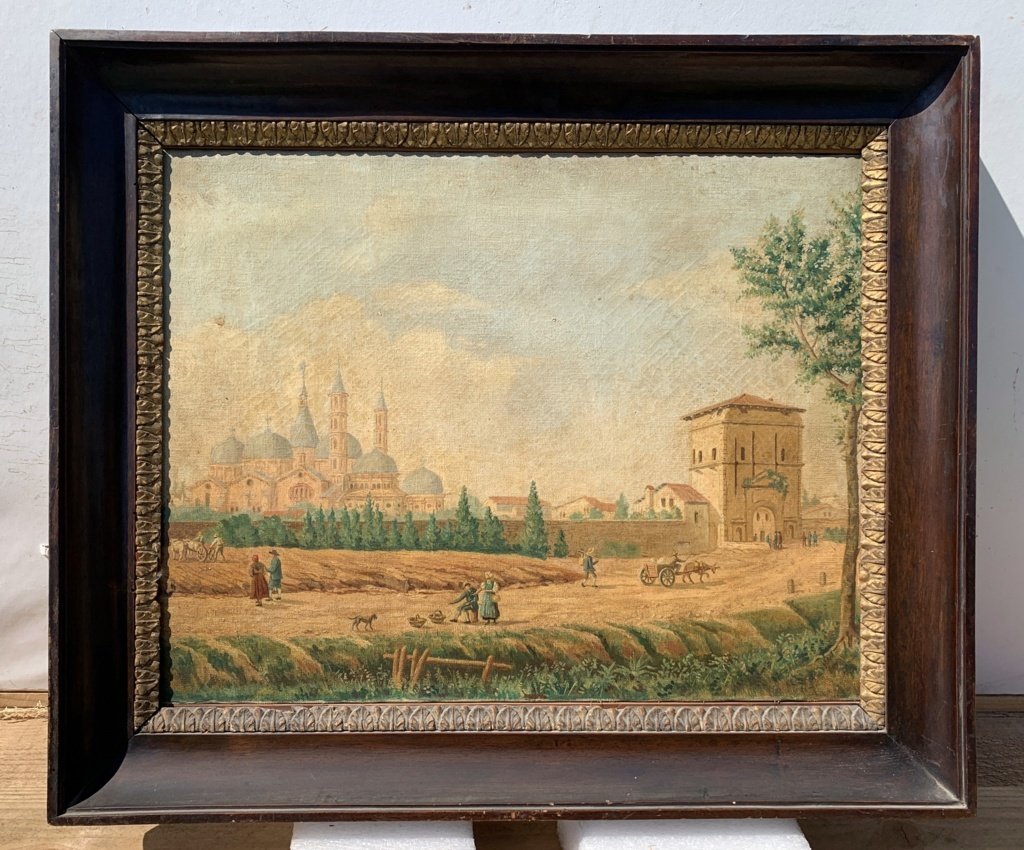 Peintre vénitien (XIX) - Vue de Padoue depuis la Porta Liviana, avec la basilique Saint-Antoine-photo-4
