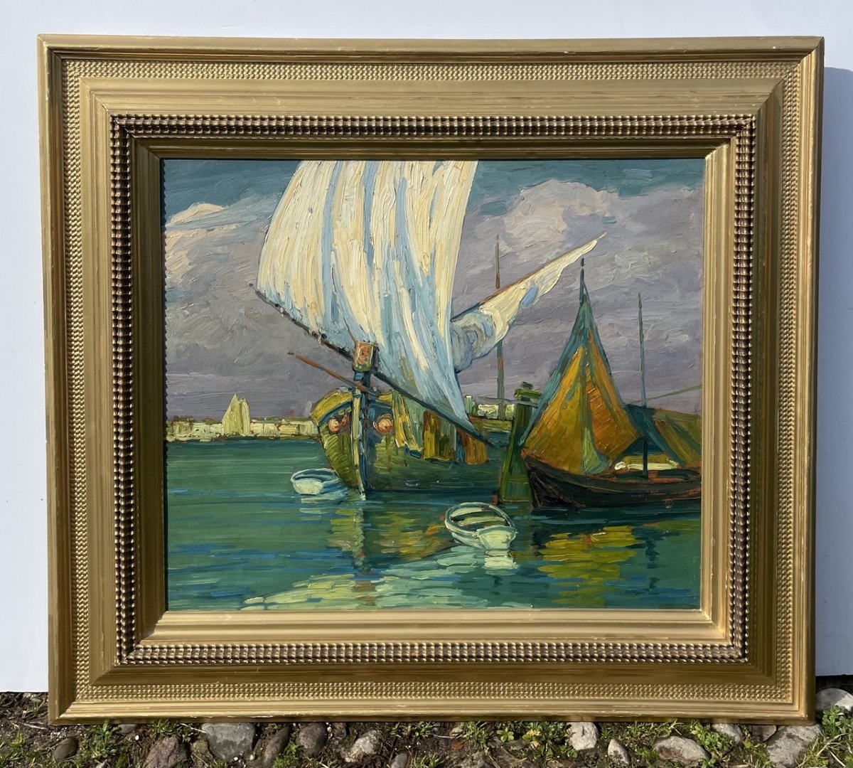 E. Scattolini (actif à Venise au début du XXe siècle) - Bragozzi à voiles dans la lagune.-photo-4
