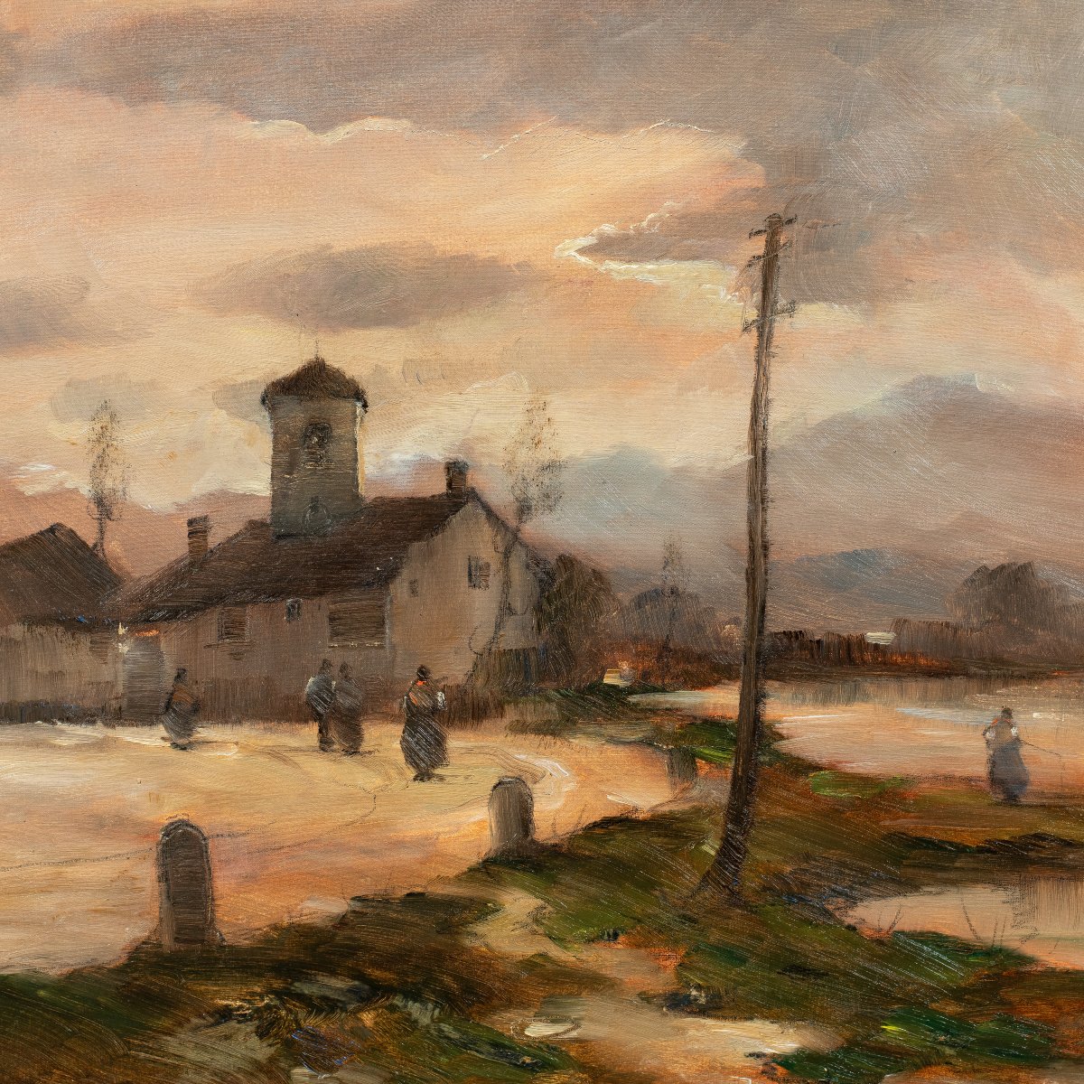 Vittorio Antonio Cargnel (venice 1872 - Milan 1931) - Landscape With Village And Figures.-photo-2