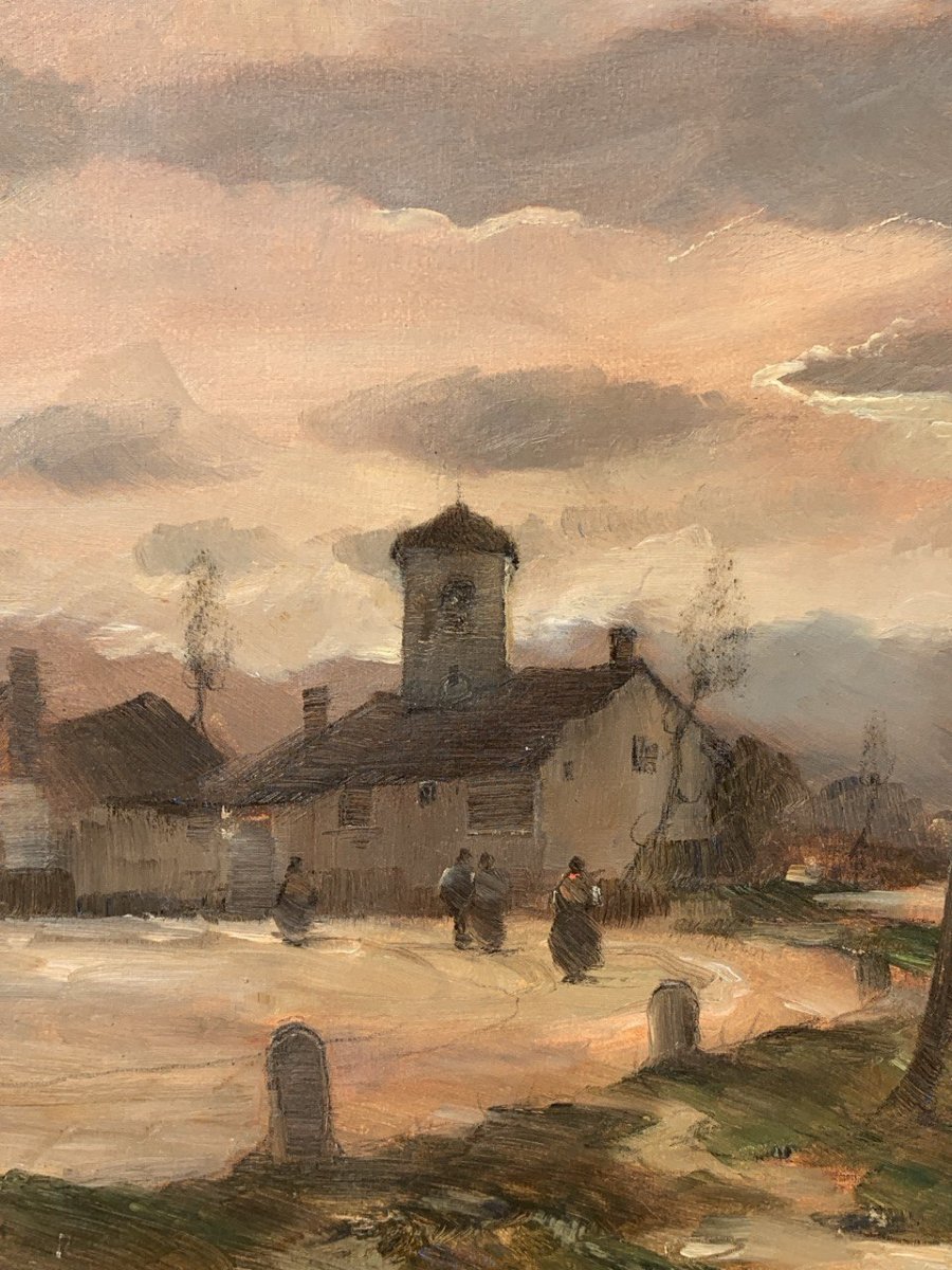 Vittorio Antonio Cargnel (venice 1872 - Milan 1931) - Landscape With Village And Figures.-photo-3
