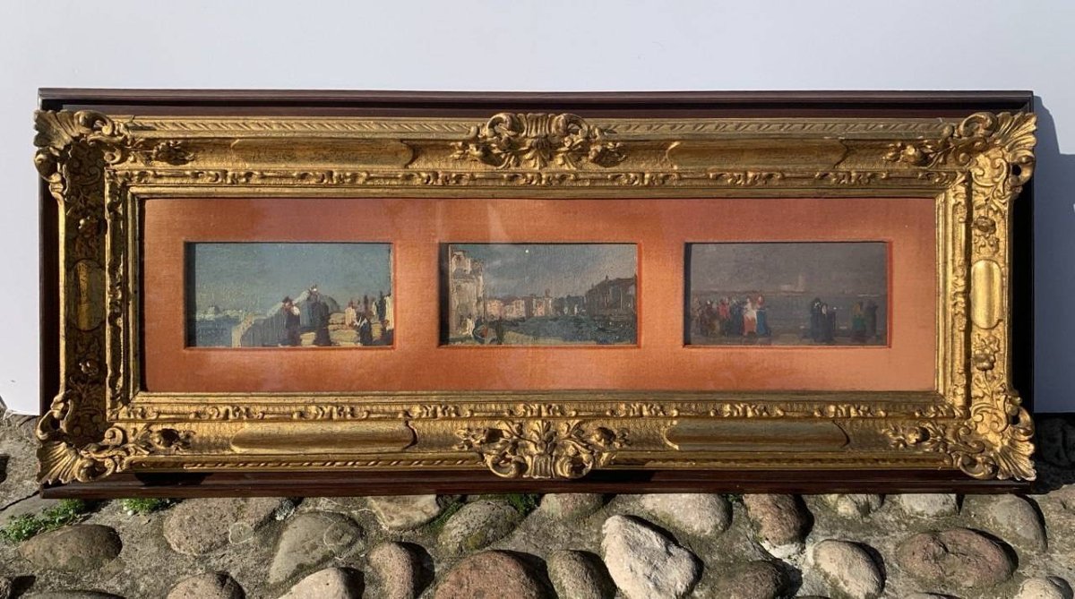 Beppe Ciardi (venice 1875 – Quinto Di Treviso 1932) – Triptych Of Venetian Views.-photo-2