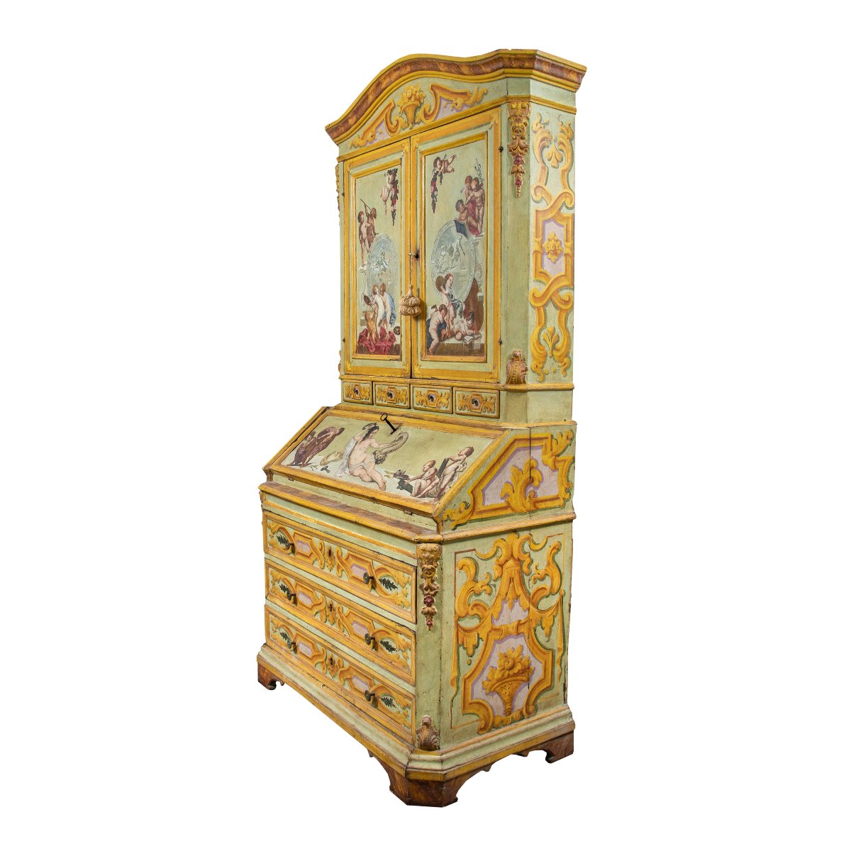 Trumeau With Two Bodies In Lacquered And Painted Wood. Rome, 18th Century.-photo-4
