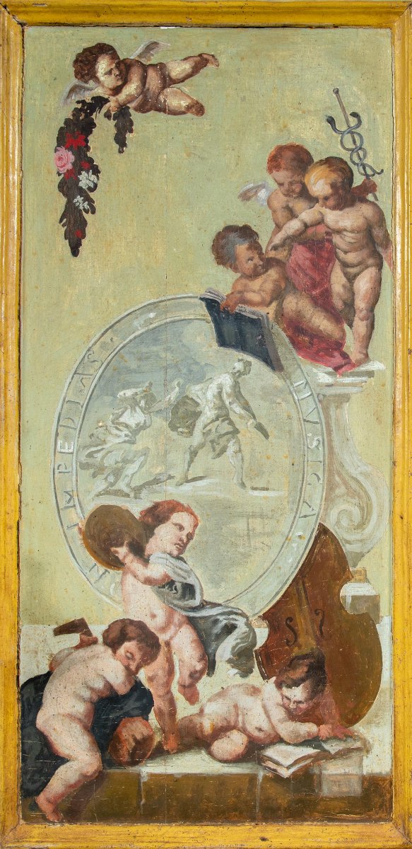 Trumeau With Two Bodies In Lacquered And Painted Wood. Rome, 18th Century.-photo-2