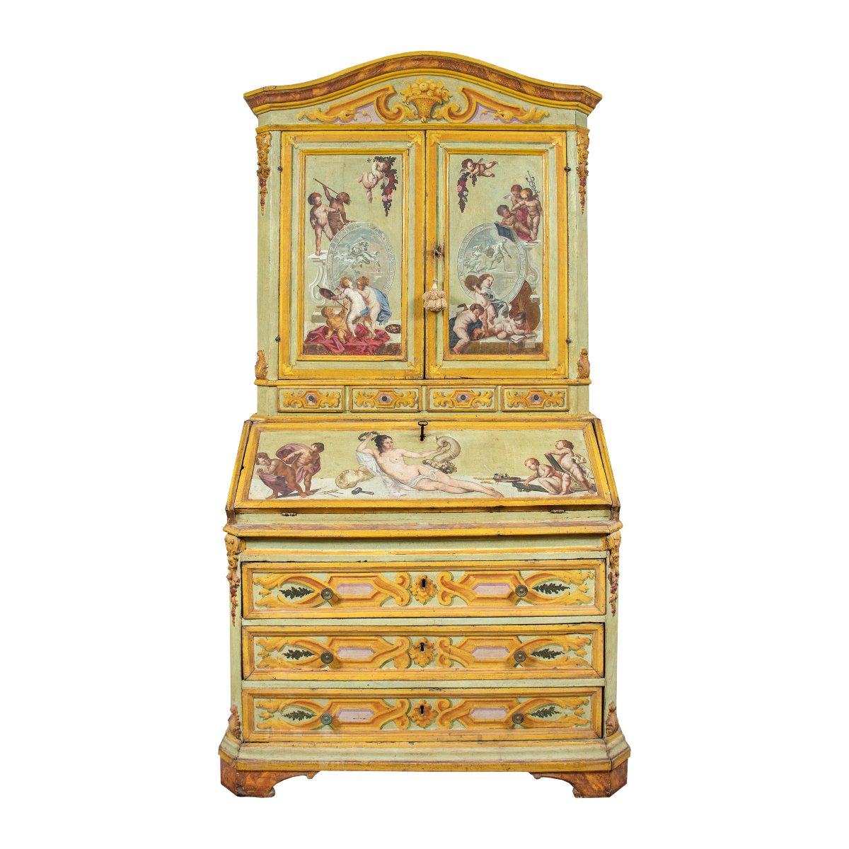 Trumeau With Two Bodies In Lacquered And Painted Wood. Rome, 18th Century.