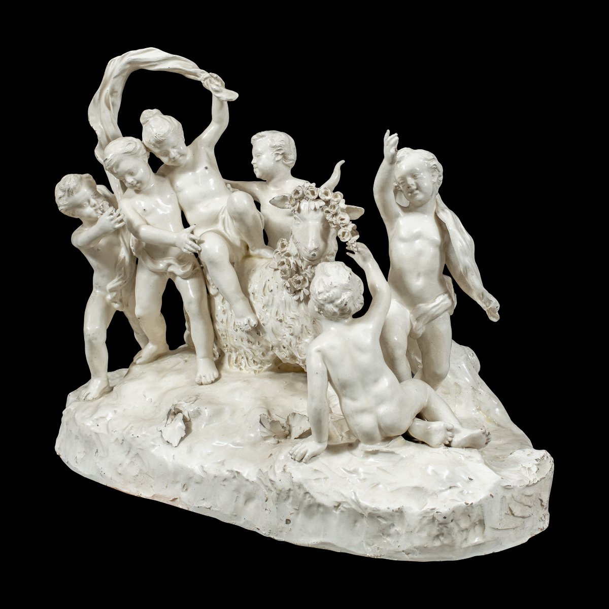 Groupe sculptural en faïence blanche - La Chèvre Amalthée - Manufacture de Capodimonte, XIX.-photo-2