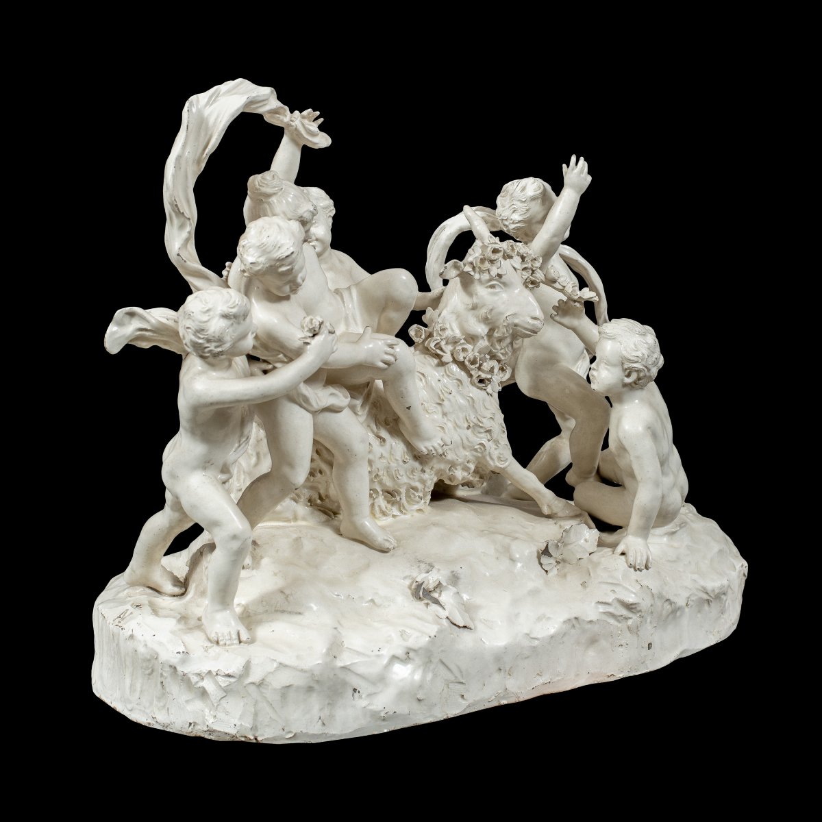 Groupe sculptural en faïence blanche - La Chèvre Amalthée - Manufacture de Capodimonte, XIX.-photo-3