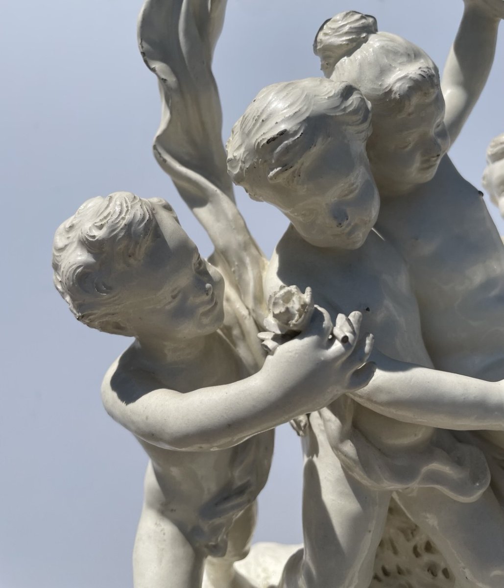 Groupe sculptural en faïence blanche - La Chèvre Amalthée - Manufacture de Capodimonte, XIX.-photo-2