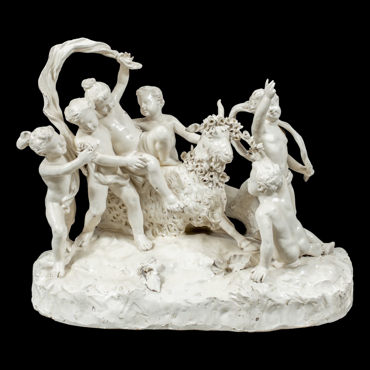 Groupe sculptural en faïence blanche - La Chèvre Amalthée - Manufacture de Capodimonte, XIX.