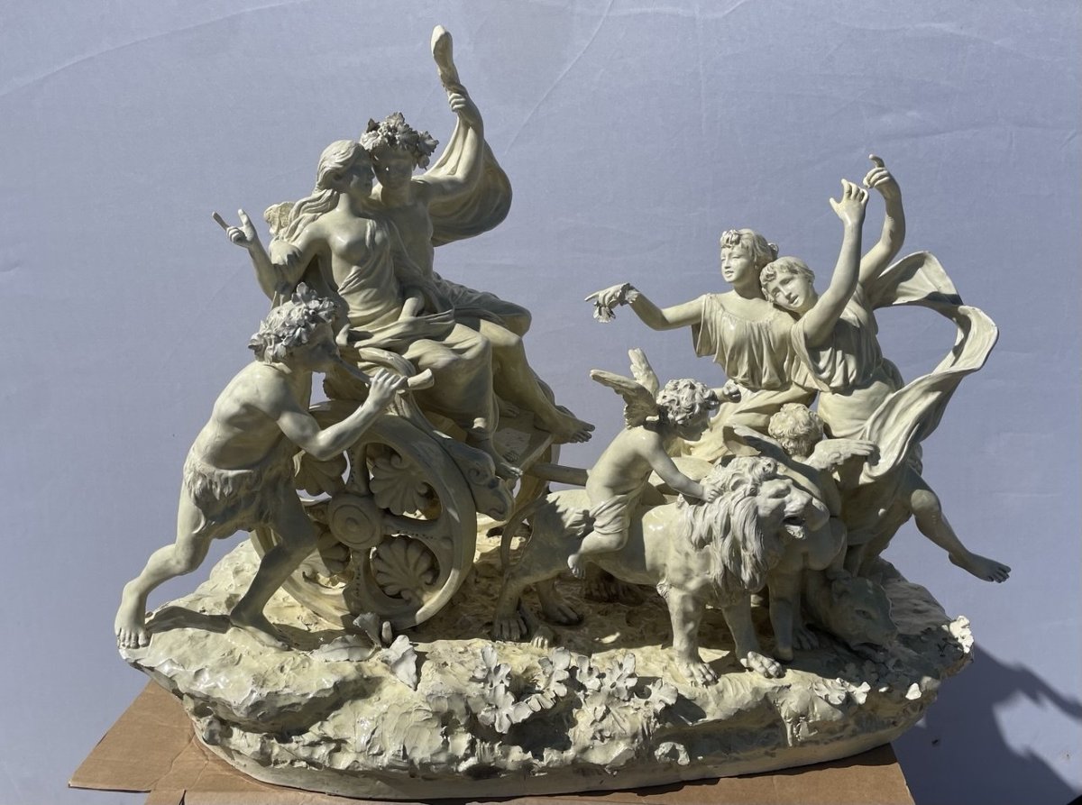 Groupe sculptural en faïence blanche - Le Triomphe de Bacchus et Ariane - XIX.-photo-2
