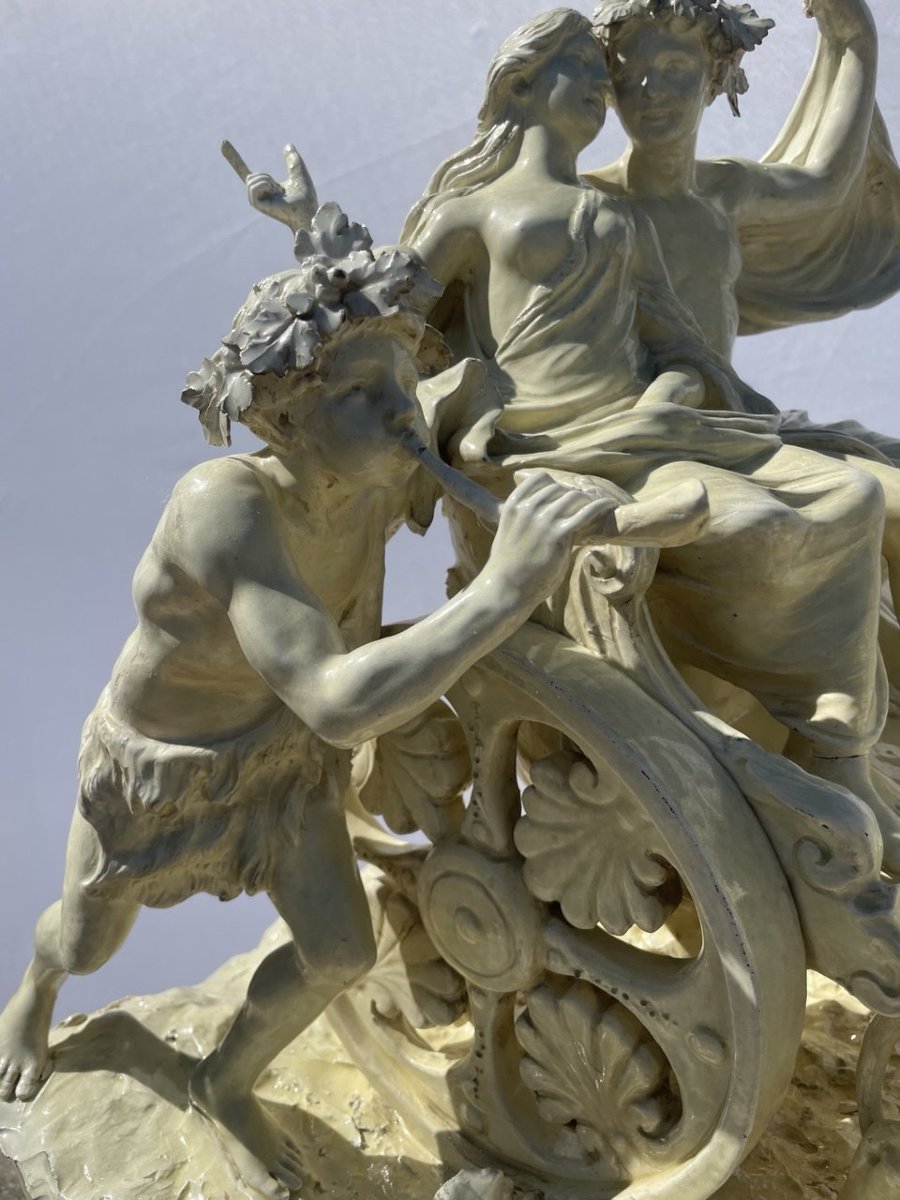Groupe sculptural en faïence blanche - Le Triomphe de Bacchus et Ariane - XIX.-photo-4