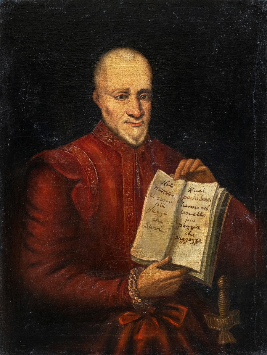 Peintre italien (seconde moitié du XVIIIe siècle) - Portrait d'un vieillard avec un aphorisme.