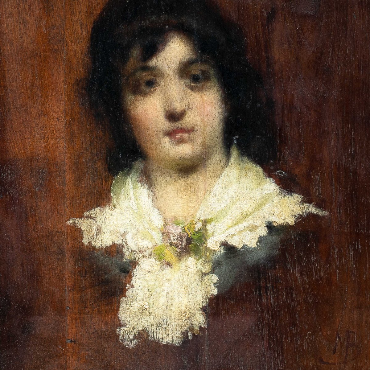 Italian Painter (19th Century) - Painter's Palette With Portrait Of A Young Woman.-photo-2