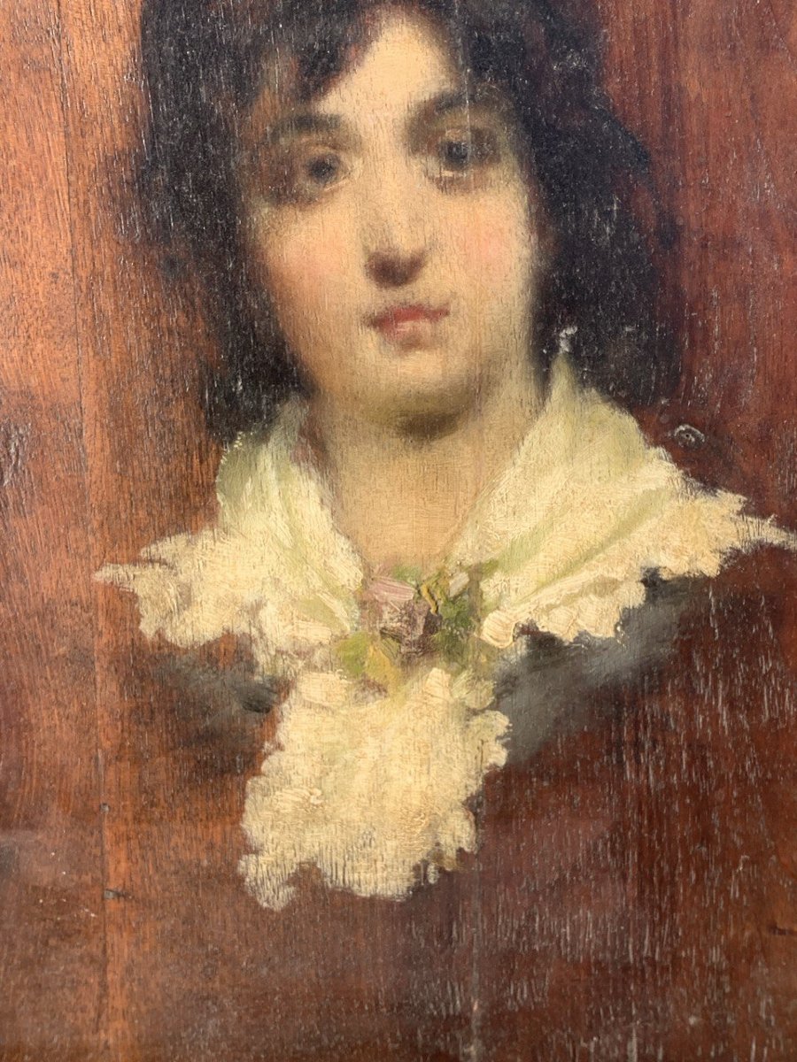 Italian Painter (19th Century) - Painter's Palette With Portrait Of A Young Woman.-photo-1